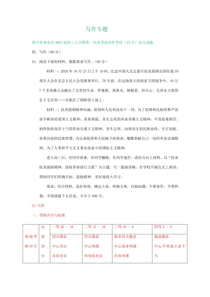 四川省2021届高三上学期最新语文试卷精选汇编：写作专题.doc_第1页