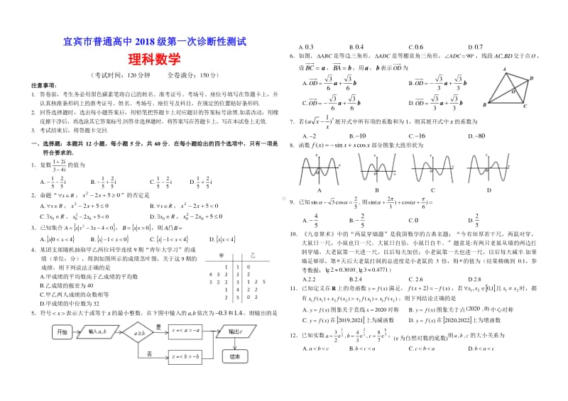 宜宾市高2018级高三第一次诊断考试理科数学.docx_第1页