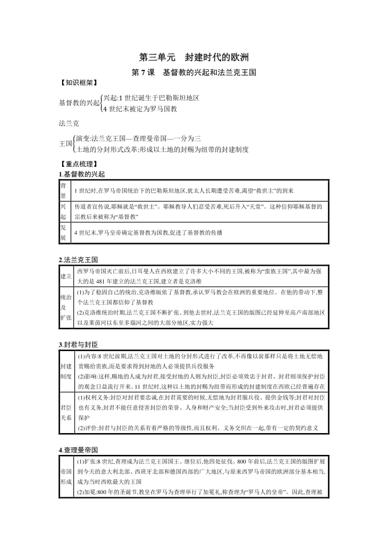 人教部编版九年级上册历史第7课 基督教的兴起和法兰克王国知识点总结.docx_第1页