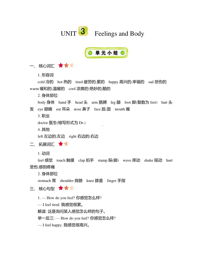 冀教版（三起）三年级上册英语Unit 3 知识清单.docx_第1页