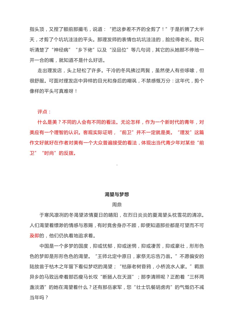 名师批改、评点考场优秀作文：理发、渴望与梦想.docx_第2页