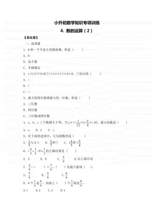 小升初数学知识专项训练一 数与代数-4.数的运算（2）.doc