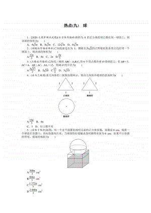 2021年（老高考）数学（文）二轮专题练习：热点（九）　球 （含解析）.doc