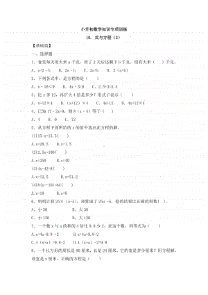 小升初数学知识专项训练一 数与代数-10.式与方程（2）.doc