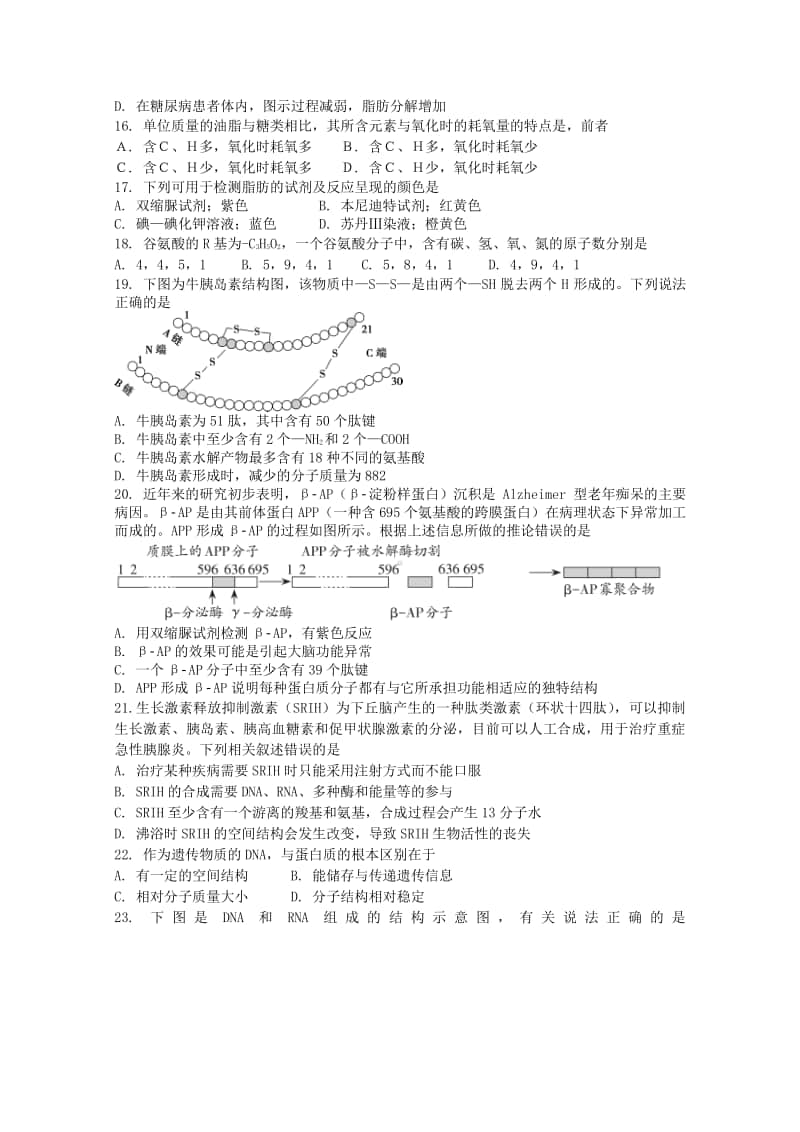 （新教材）2021年高中生物浙科版必修1单元测试：第一章 细胞的分子组成（含解析）.doc_第3页