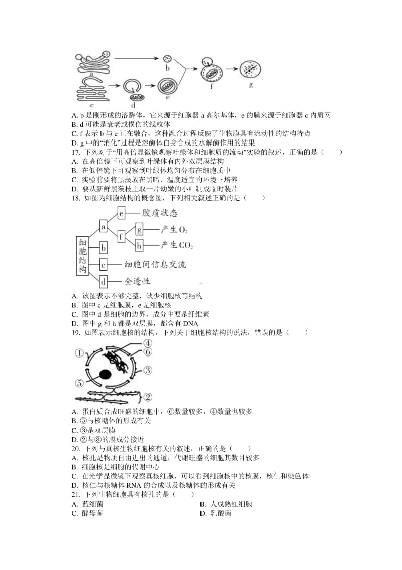 （新教材）2021年高中生物浙科版必修1单元测试：第二章 细胞的结构（含解析）.doc_第3页