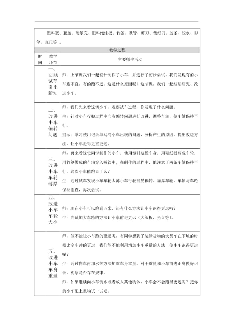 2020新湘教版四年级上册科学6.2 改进小车 教学设计.docx_第2页