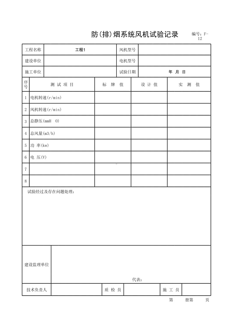 (上海市新版)防(排)烟系统风机试验记录.xlsx_第1页