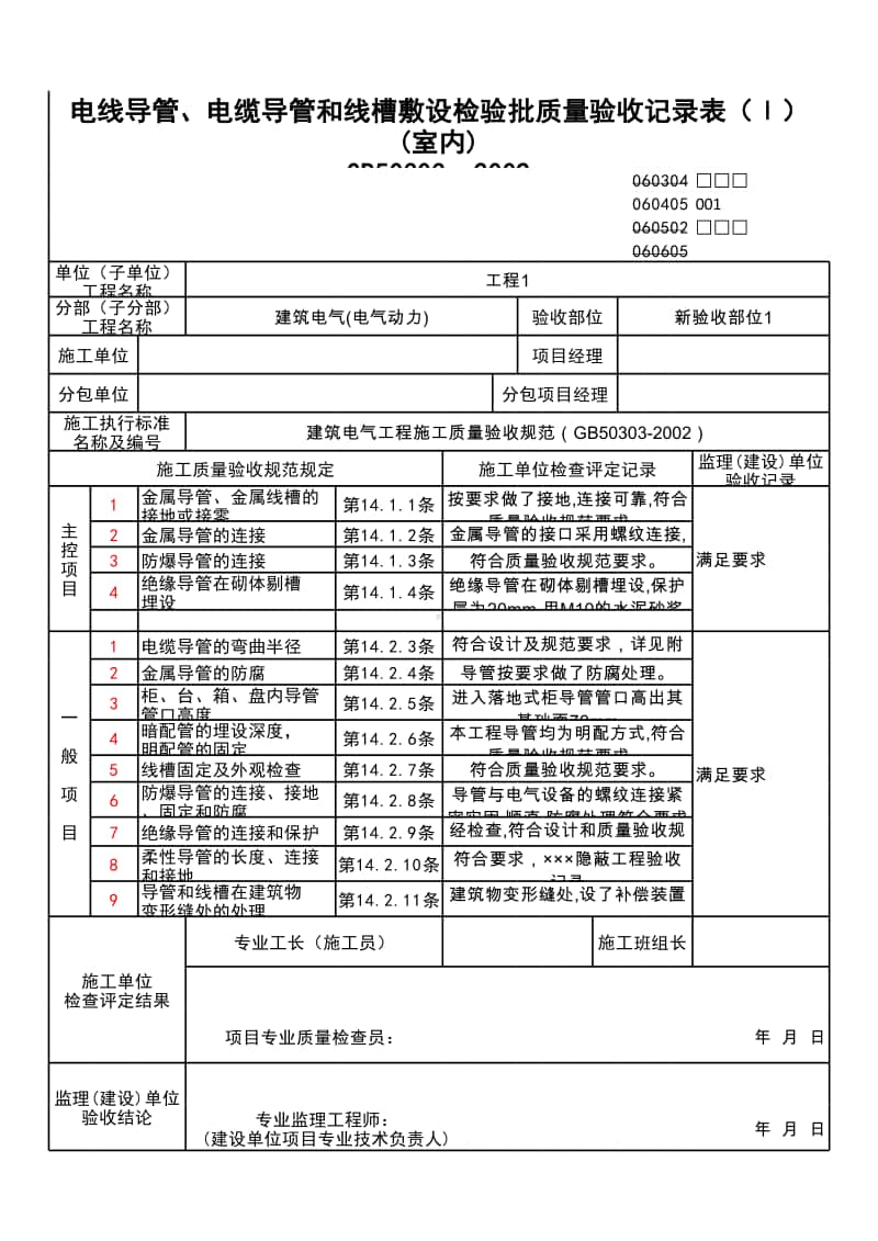 (上海市新版)电线导管、电缆导管和线槽敷设检验批质量验收记录表（Ⅰ）（室内）.xlsx_第1页