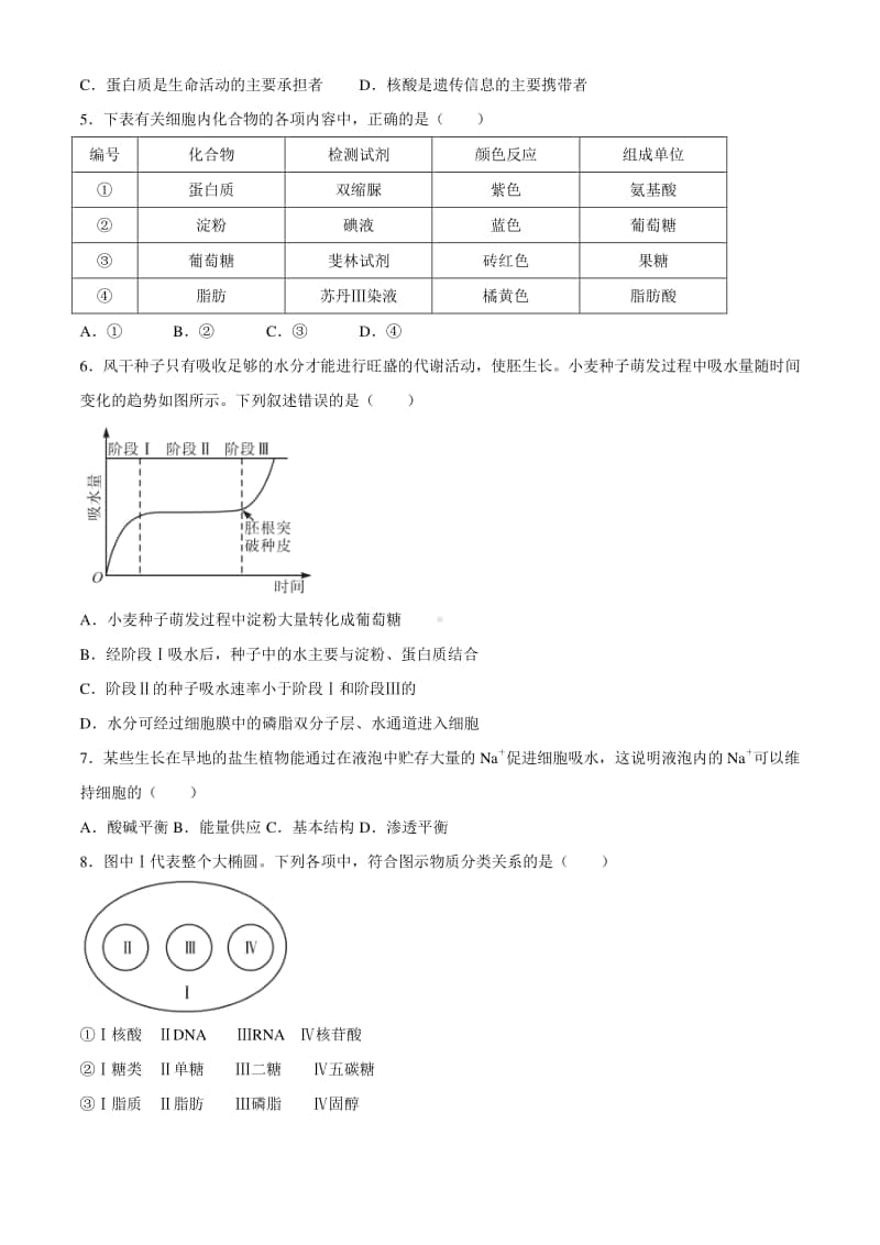 安徽省示范高中培优联盟2020-2021学年高一上学期冬季联赛生物试题 Word版含答案.docx_第2页