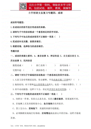 人教统编版小升初语文总复习专题四·成语同步练习（含答案）.doc