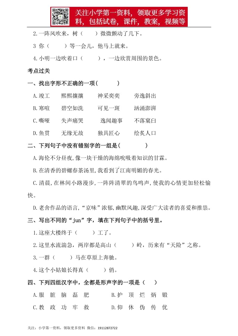 人教统编版小升初语文总复习专题二·汉字的辨析同步练习（含答案）.doc_第2页