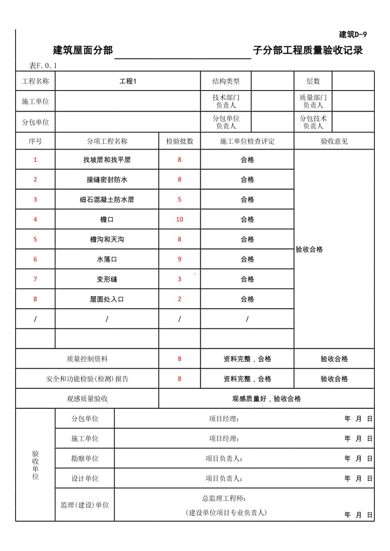 (上海市新版)刚性防水屋面子分部工程质量验收记录.xlsx_第1页