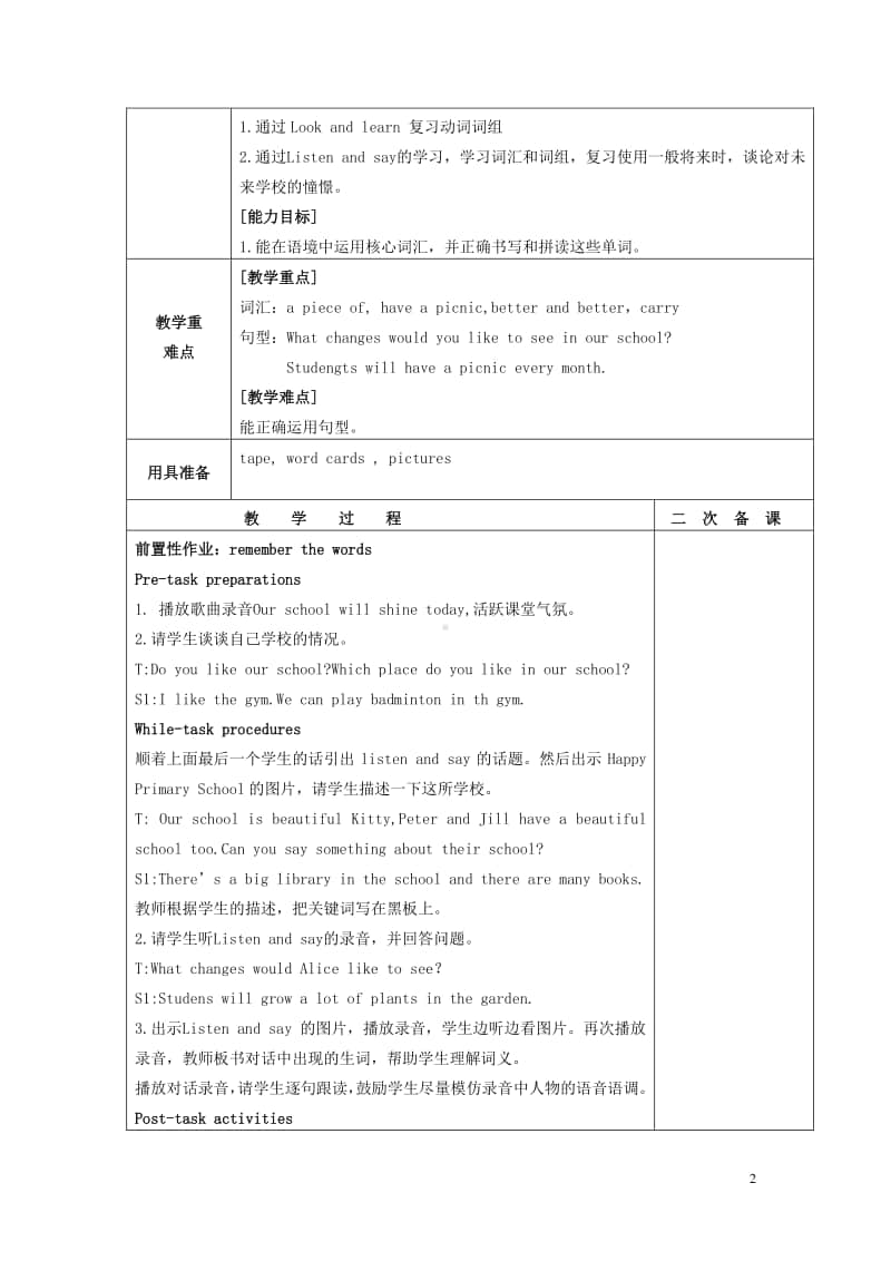 牛津上海版（三起）六年级下册英语Module1ChangesanddifferencesUnit3Ourschoolinthefuture教案.doc_第2页