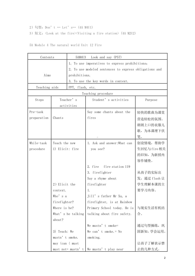 牛津上海版（三起）五年级上册英语Module4ThenaturalworldUnit12Fire教案.docx_第2页