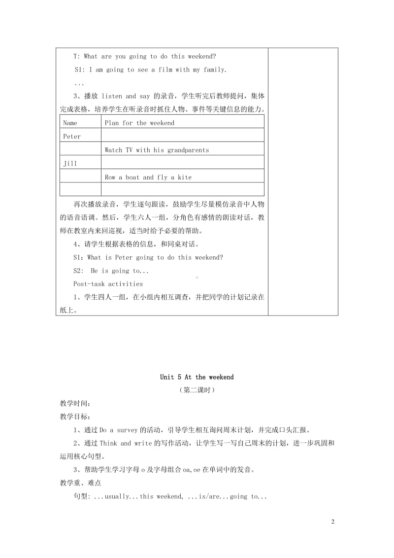 牛津上海版（三起）五年级上册英语Module2RelationshipsUnit5Attheweekend教案.doc_第2页