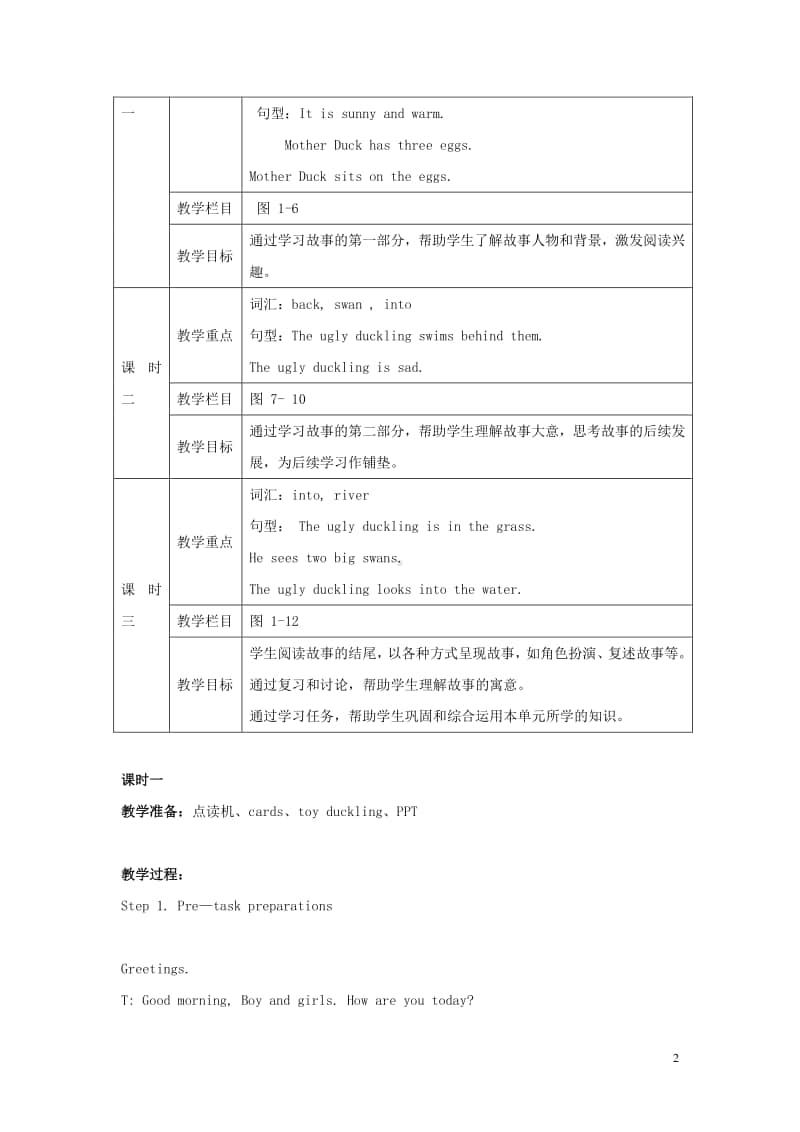 牛津上海版（三起）四年级下册英语Module4ThingsweenjoyUnit12Theuglyduckling教案(02).doc_第2页