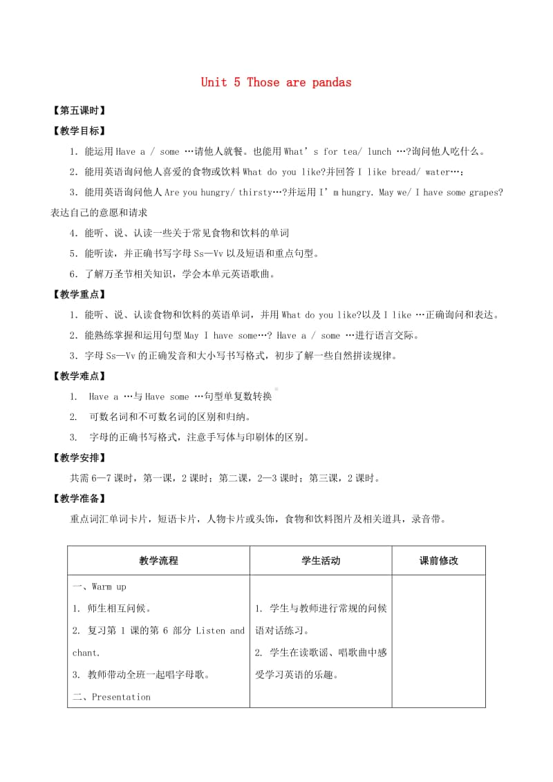 重庆大学版四年级上册英语Unit5ThoseArePandasLesson5教案.docx_第1页