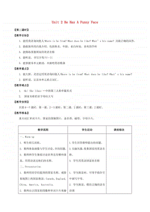 重庆大学版四年级上册英语Unit2HeHasaFunnyFaceLesson2教案.docx