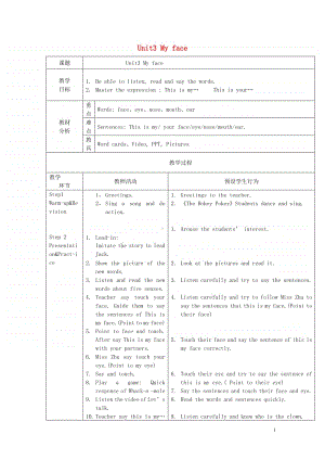 牛津上海版（深圳用）一年级上册英语Module1GettingtoknowyouUnit3Myface教案2.doc