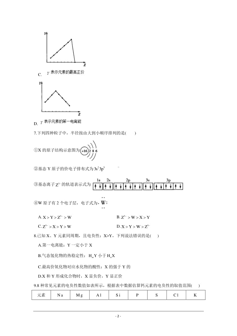 人教版（2019）高二化学选择性必修2最新同步练习（附答案+详解）：元素周期律.doc_第2页