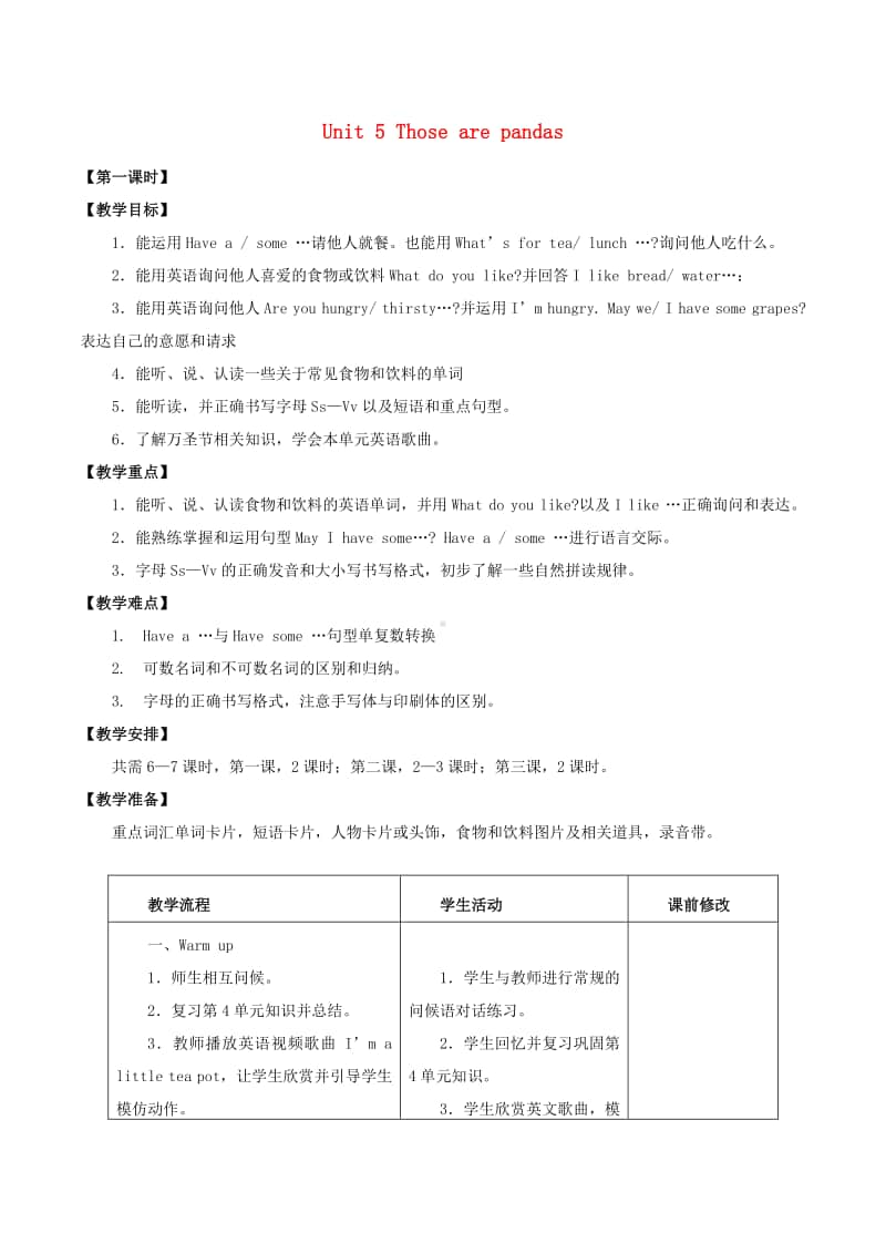 重庆大学版四年级上册英语Unit5ThoseArePandasLesson1教案.docx_第1页