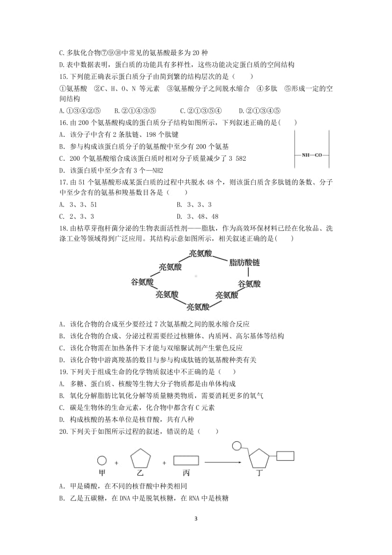 西电附中2020年11月高一生物期中考试题.docx_第3页