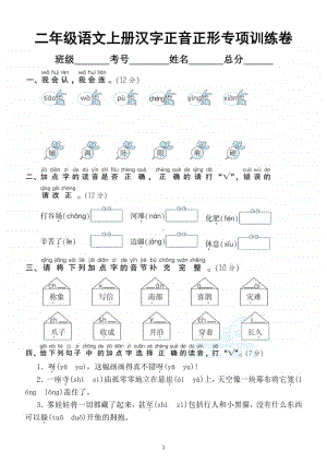 小学语文部编版二年级上册汉字正音正形专项训练卷.docx