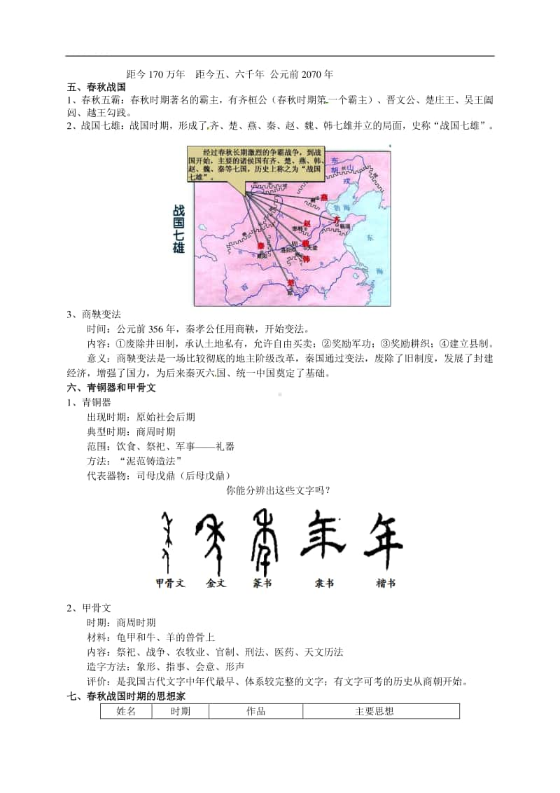 部编人教版历史七年级上册期末专题复习教学案：从远古到秦朝.doc_第3页