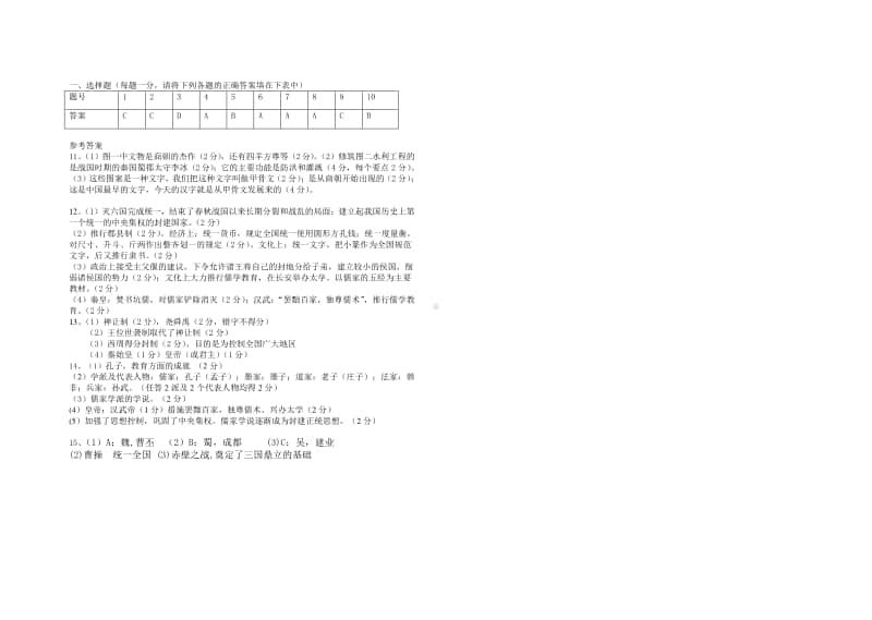 2020年秋人教部编版七年级历史上册期末复习测试题及答案.doc_第3页