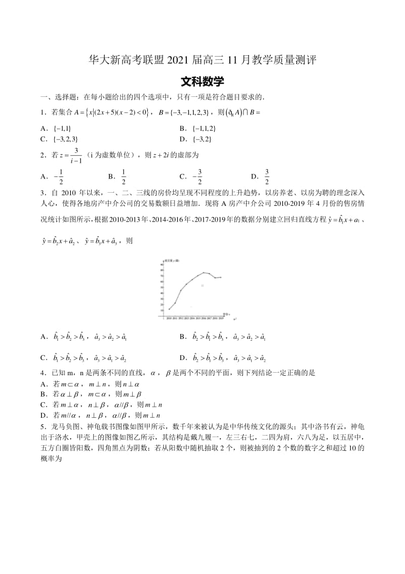 湖北省华大新高考联盟2021届高三11月教学质量测评数学试题 Word版含答案.doc_第1页