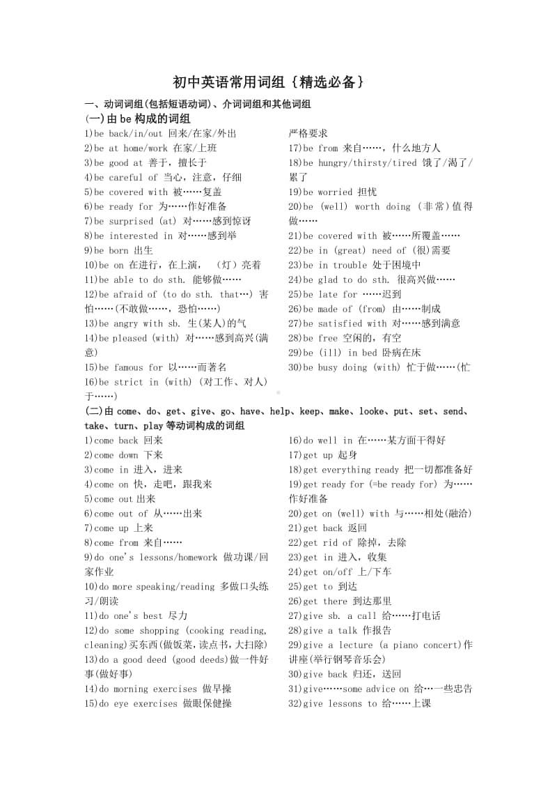 初中英语 重点短语-语法-句型复习大全 教案.doc_第1页