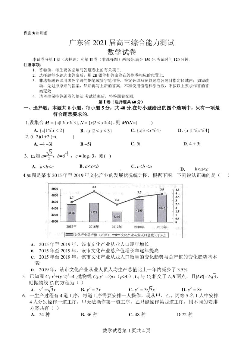 广东省2021届高三综合能力测试(12月3日)数学试卷含答案).docx_第1页