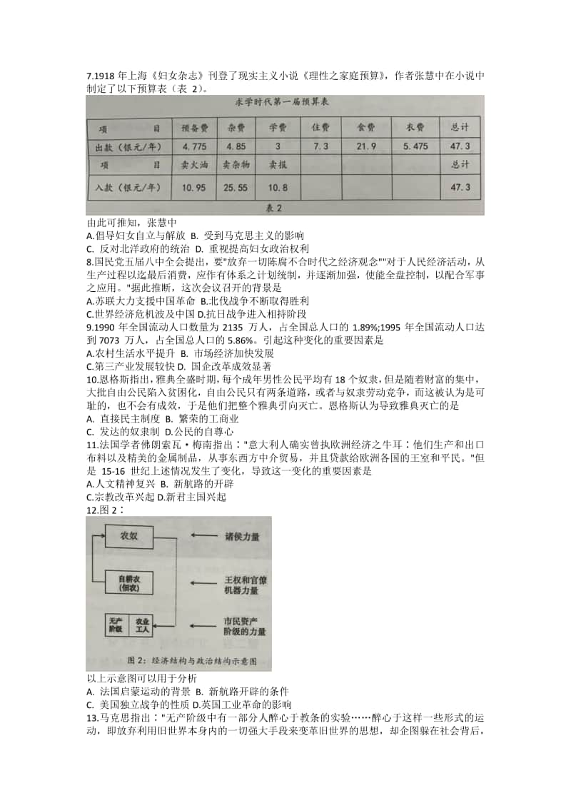 广东省2021届高三上学期12月综合能力测试历史试题 Word版含解析.docx_第2页