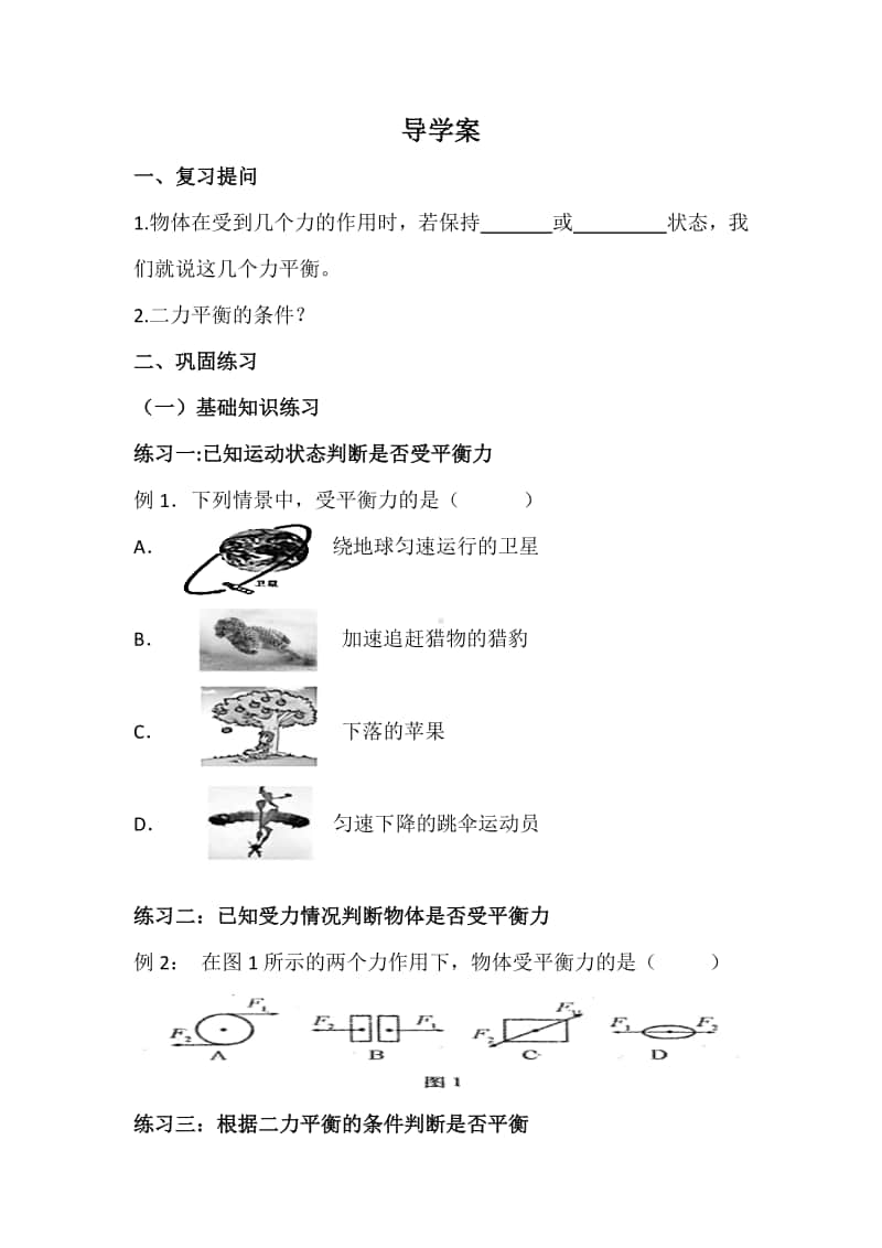 《二力平衡》巩固训练 学案.doc_第1页