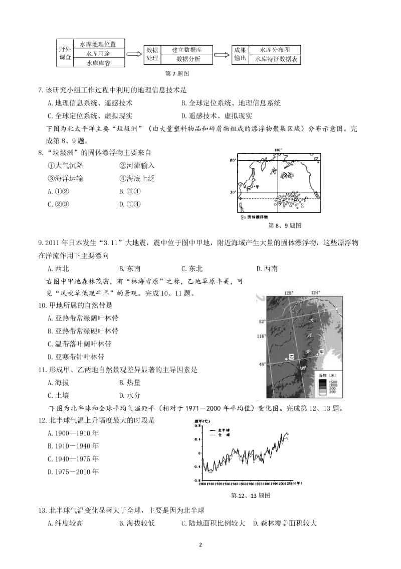 2016年10月浙江省普通高校招生选考科目试题地理（含答案）.doc_第2页