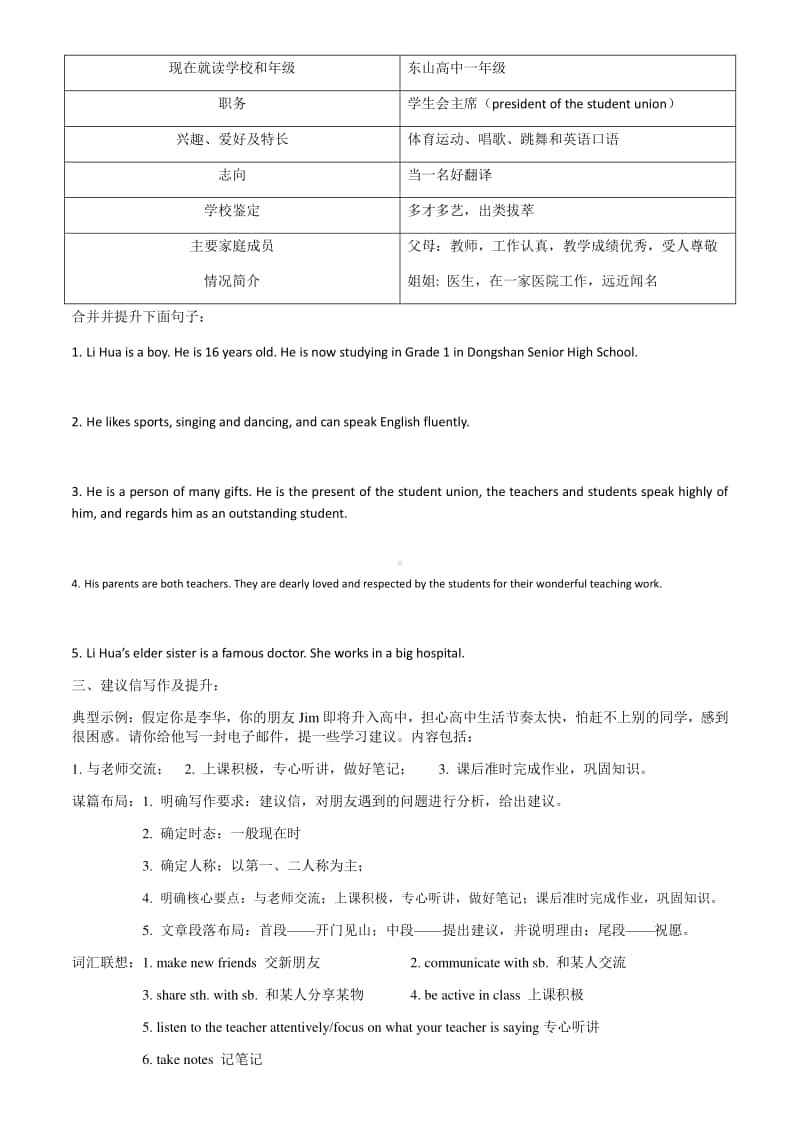 Unit 1 个人简介和建议信讲练和提升及读后续写练习 （新教材）人教版（2020新）必修第一册.docx_第2页