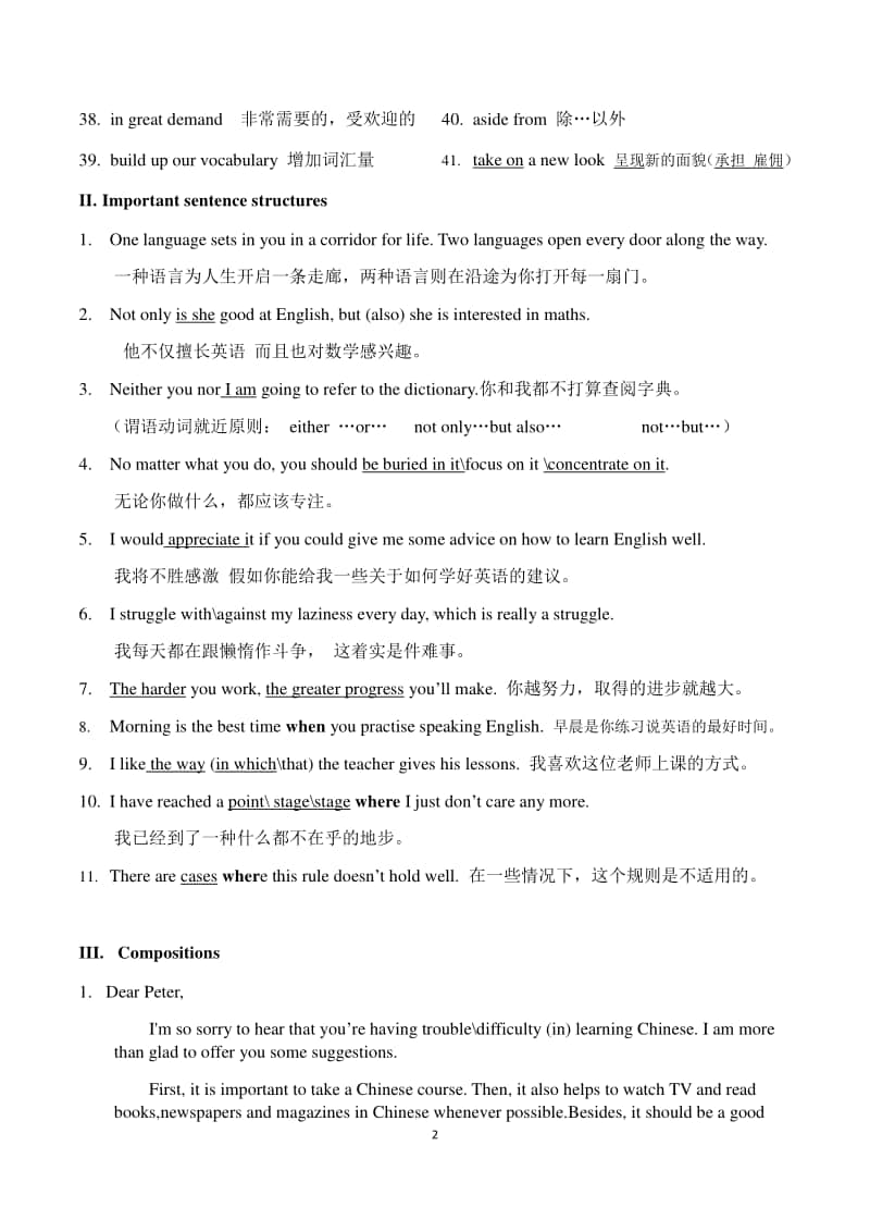 2020新人教版必修第一册 Unit5 Languages around the world单元重要单元句式单词串记作文.docx_第2页