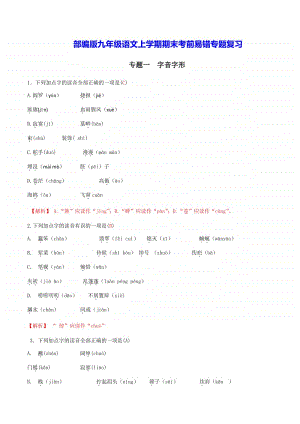 部编版语文九年级上学期期末考前易错专题复习：语音与汉字、词语的理解等（全册完整解析版）.docx