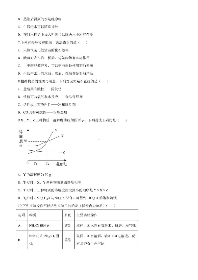 新疆2020年中考化学试题（原卷版）.doc_第2页