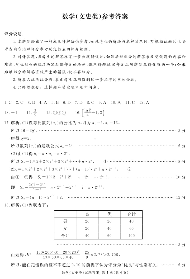 四川省资阳、眉山、遂宁、广安、自贡、广元等六市高2018级第一次诊断性考试文数答案(简).pdf_第1页