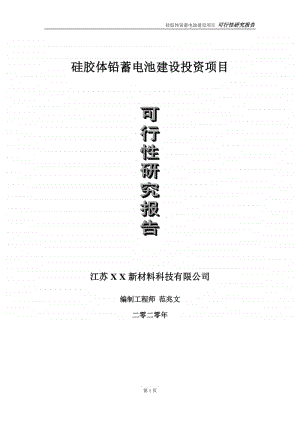 硅胶体铅蓄电池建设投资项目可行性研究报告-实施方案-立项备案-申请.doc