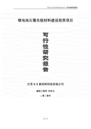 锂电池石墨负极材料建设投资项目可行性研究报告-实施方案-立项备案-申请.doc