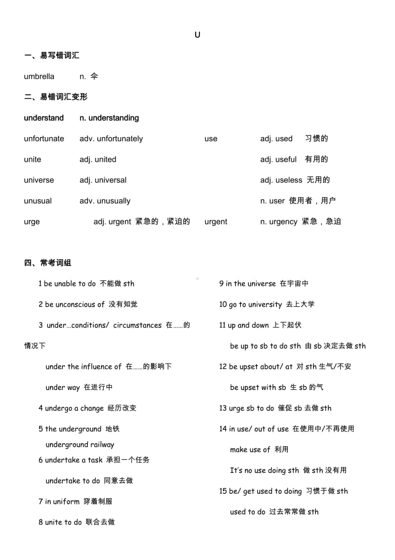 备战高考-词汇基础-UV-单词、词组、熟词生义、动词不规则变化-常见难词.docx_第1页