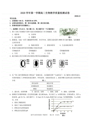 2020年12月上海市长宁区高二生物教学质量检测试卷及参考答案 PDF版.pdf