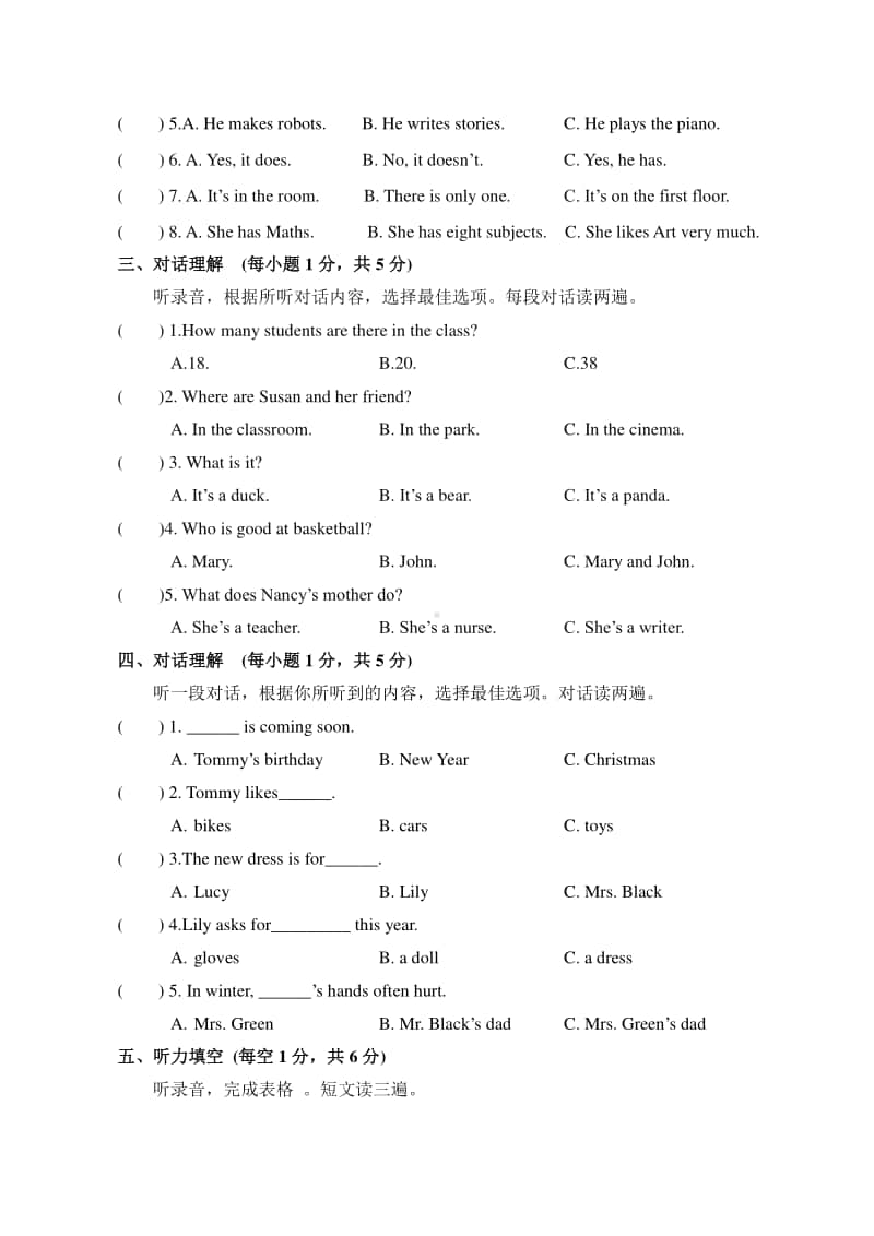2020~2021小学《英语》五年级上册（译林版）期末考试试题含听力材料及参考答案.doc_第2页