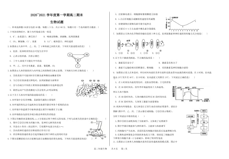 高二期末模拟试题（必修3全部）生物试题.doc_第1页