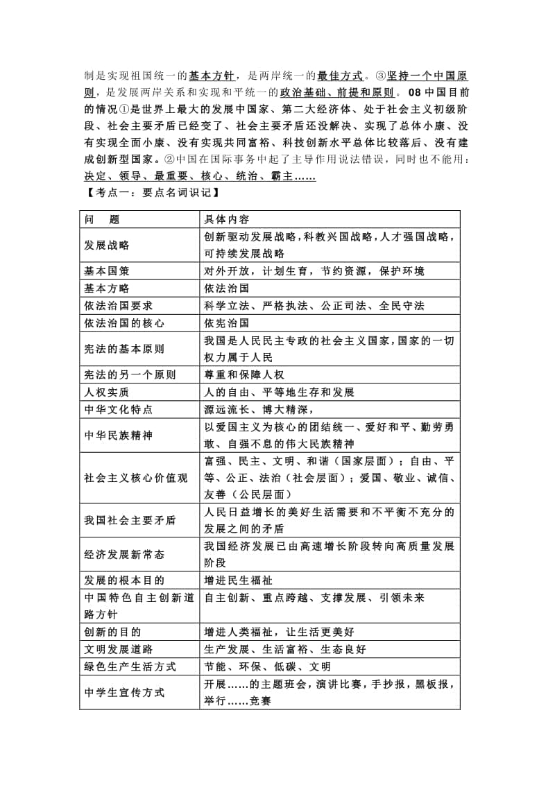 2021届中考道德与法治核心知识点归纳.docx_第2页