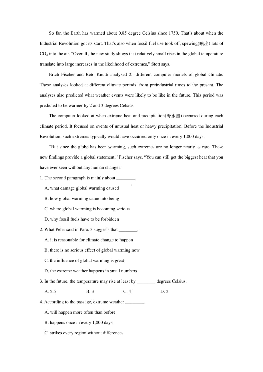 （新教材）人教新课标高二英语寒假作业4 Global Warming&The Power of Nature（含答案）.docx_第3页