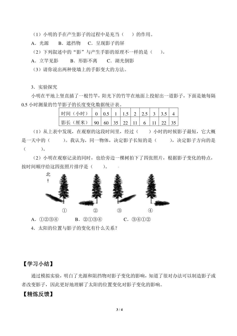 2020新教科版三年级下册科学3.3影子的秘密 导学案（无答案）.docx_第3页